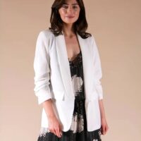 White Rouched Sleeve Blazer
