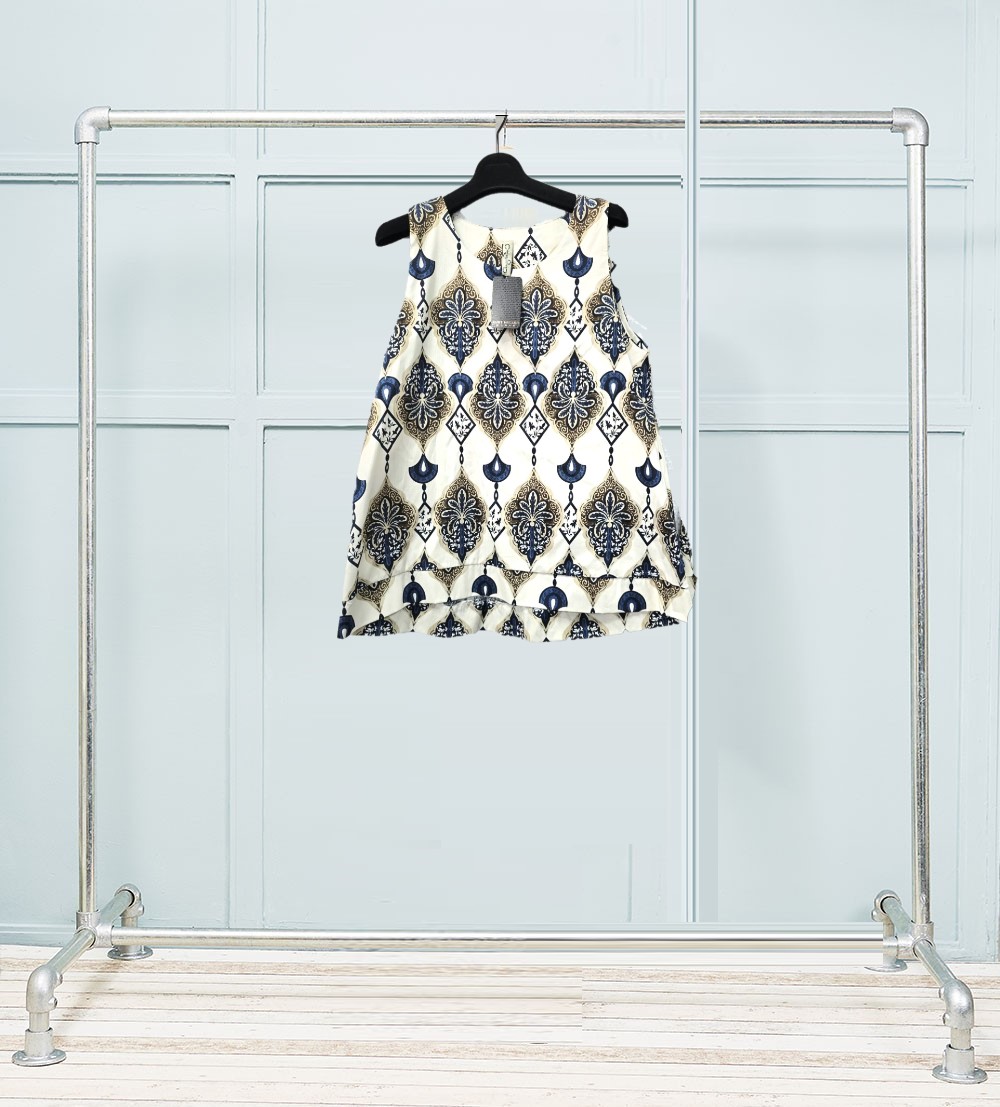 Baroque Cotton Sleeveless Top in Navy