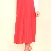 Coral Pleated Midi Skirt