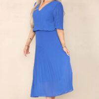 Royal Blue Plisse Pleated Layered Maxi Dress