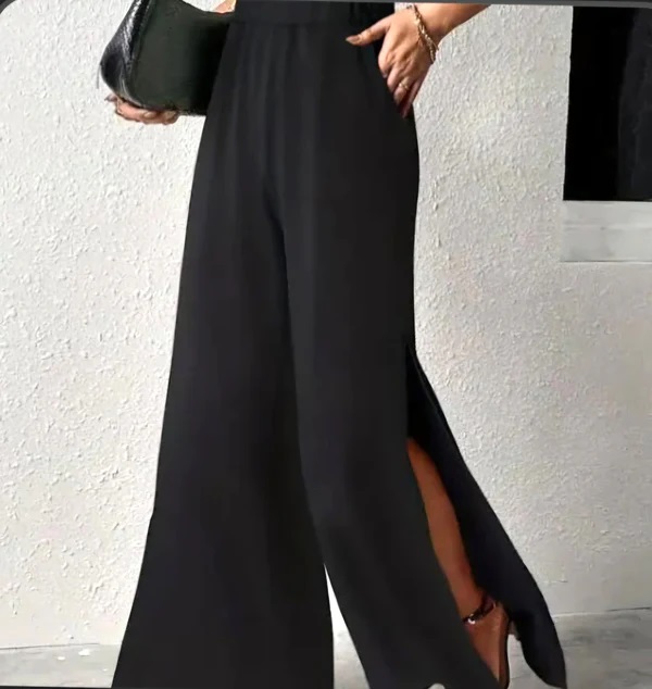 Side Split Wide Leg Linen Cotton Trousers - Image 3