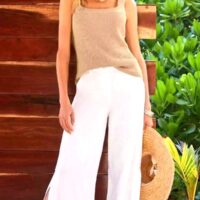 Side Split Wide Leg Linen Cotton Trousers
