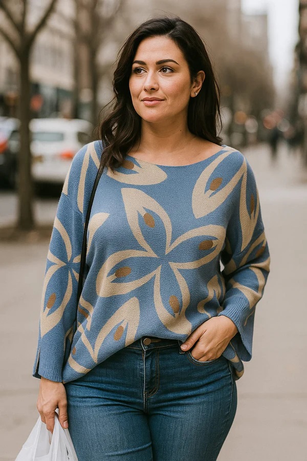 Blue Retro Petal Fine Knit Top