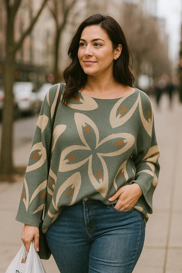 Green Retro Petal Fine Knit Top