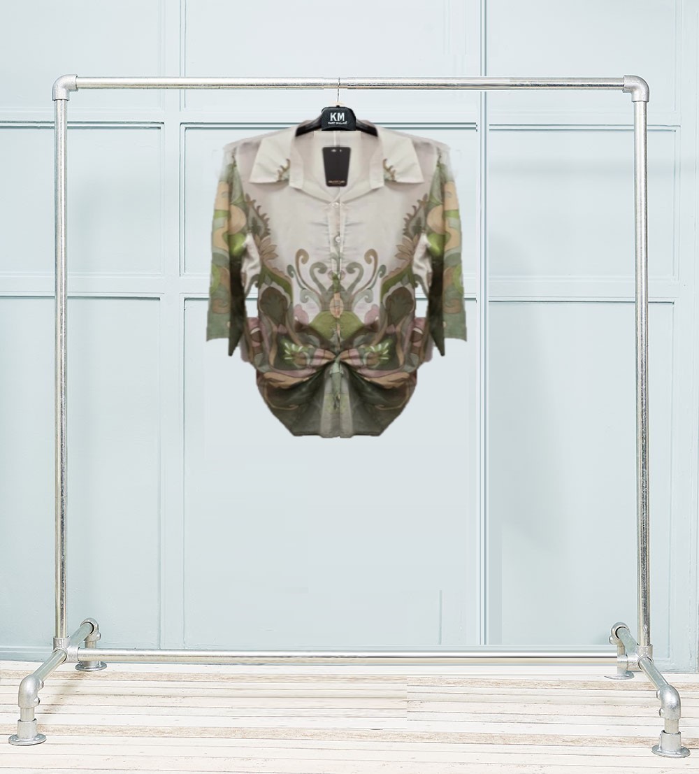 Tencel Printed Tie Shirt in Khaki