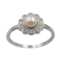 925 Silver Fresh Pearl Pearl Flower CZ Ring