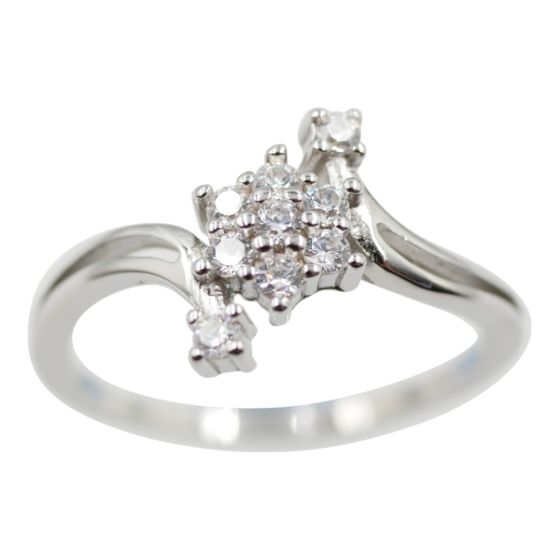 925 Silver Clear CZ Twist Flower Ring