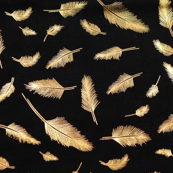 Black with Gold Foil Feather Print Maxi Scarf - Image 2