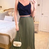Khaki Green Pleated Maxi Skirt