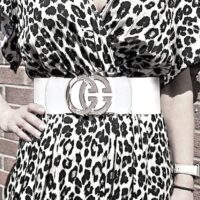 White and Silver GG Buckle Elasticated Belt