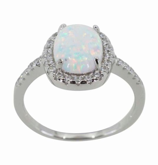 925 Silver White Opal Oval Ring