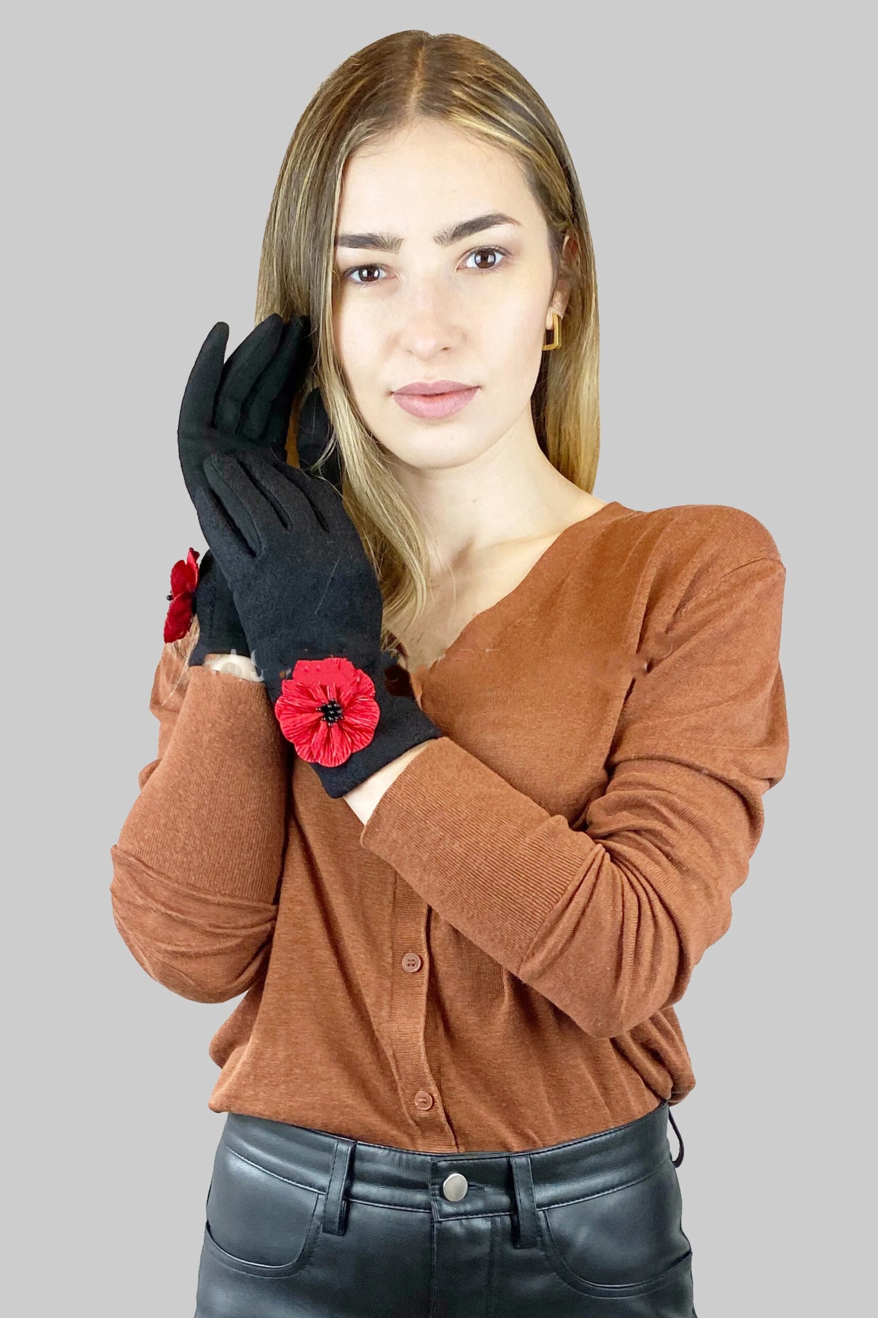 3D Poppy Flower Touchscreen Gloves