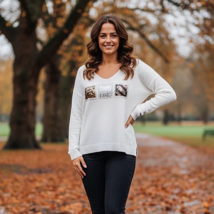 Animal Sequin Embellished V Knit Jumper - Image 4