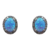 925 Silver Blue Opal Oval Earrings