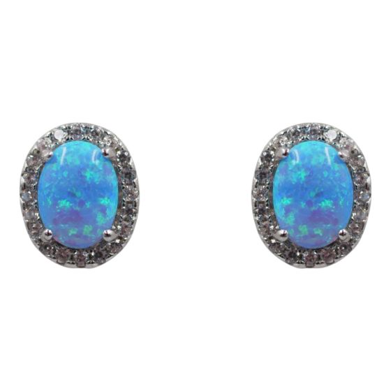 925 Silver Blue Opal Oval Earrings