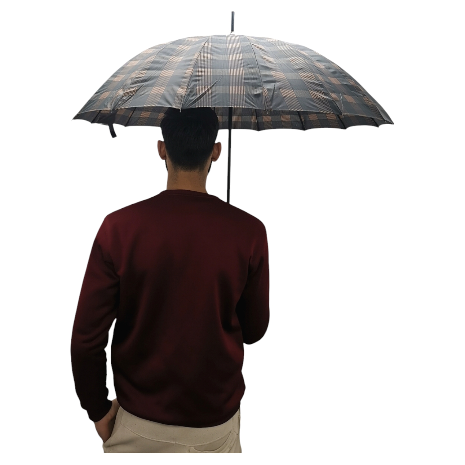 Black Checked Print Long Umbrella - Image 3