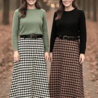 Chocolate Dogtooth Check Suedette A-line Skirt