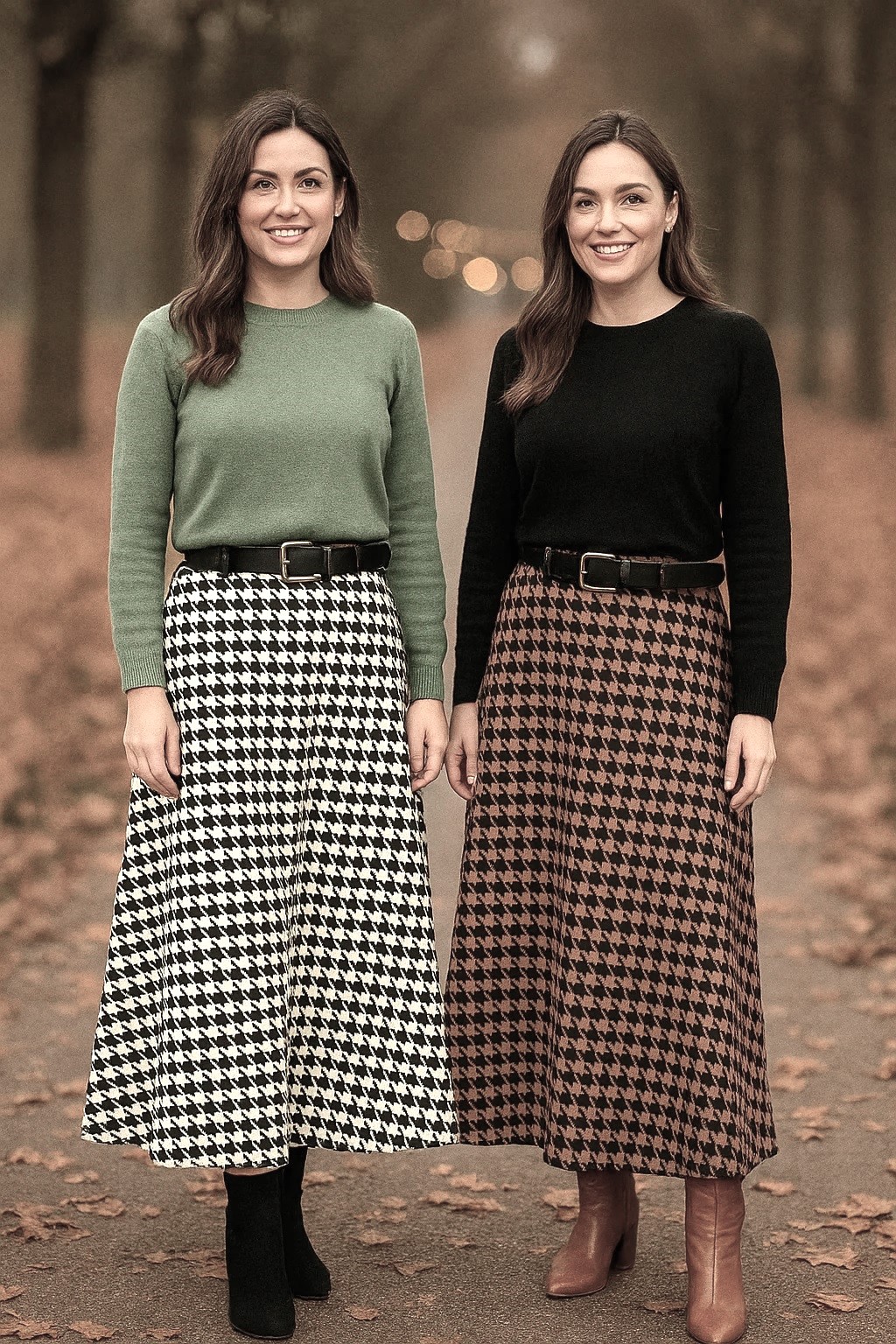 Chocolate Dogtooth Check Suedette A-line Skirt