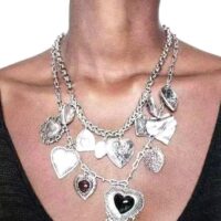 Silver Hearts and Charms Double Necklaces