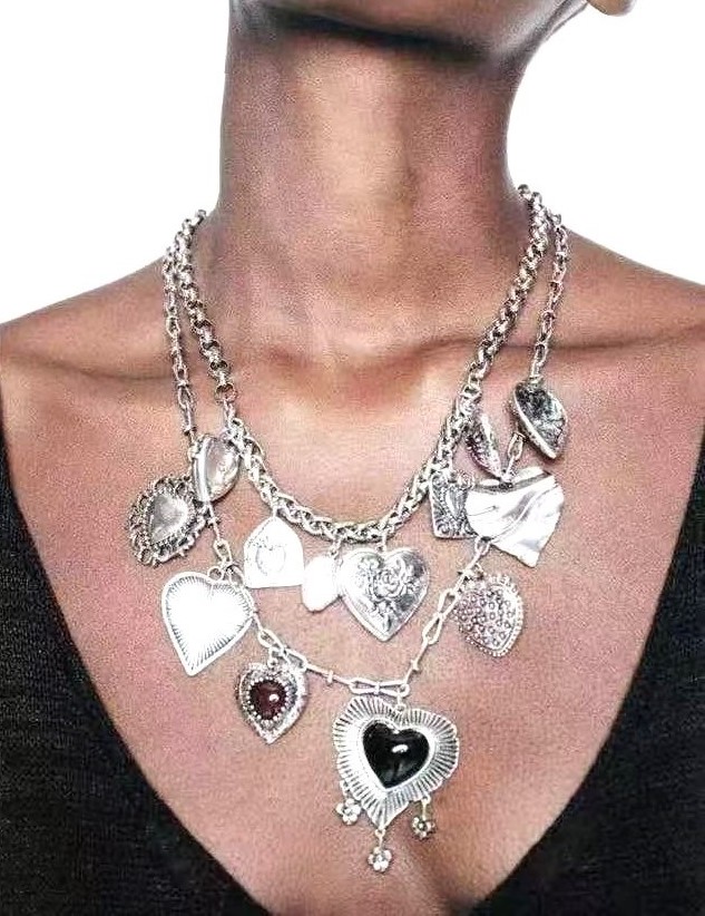 Silver Hearts and Charms Double Necklaces