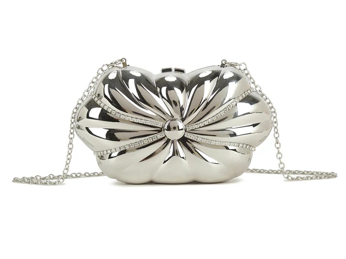 Mirrored Metal Diamante Swirl Clutch Bag - Image 2