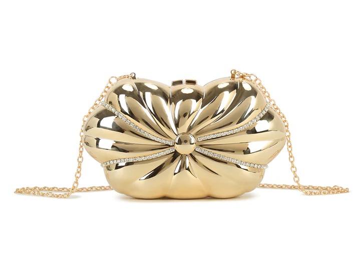 Mirrored Metal Diamante Swirl Clutch Bag - Image 3