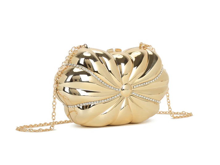 Mirrored Metal Diamante Swirl Clutch Bag