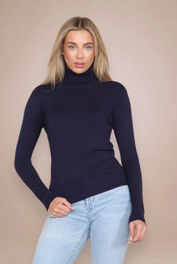 Navy Classic Polo Neck Knit Jumper