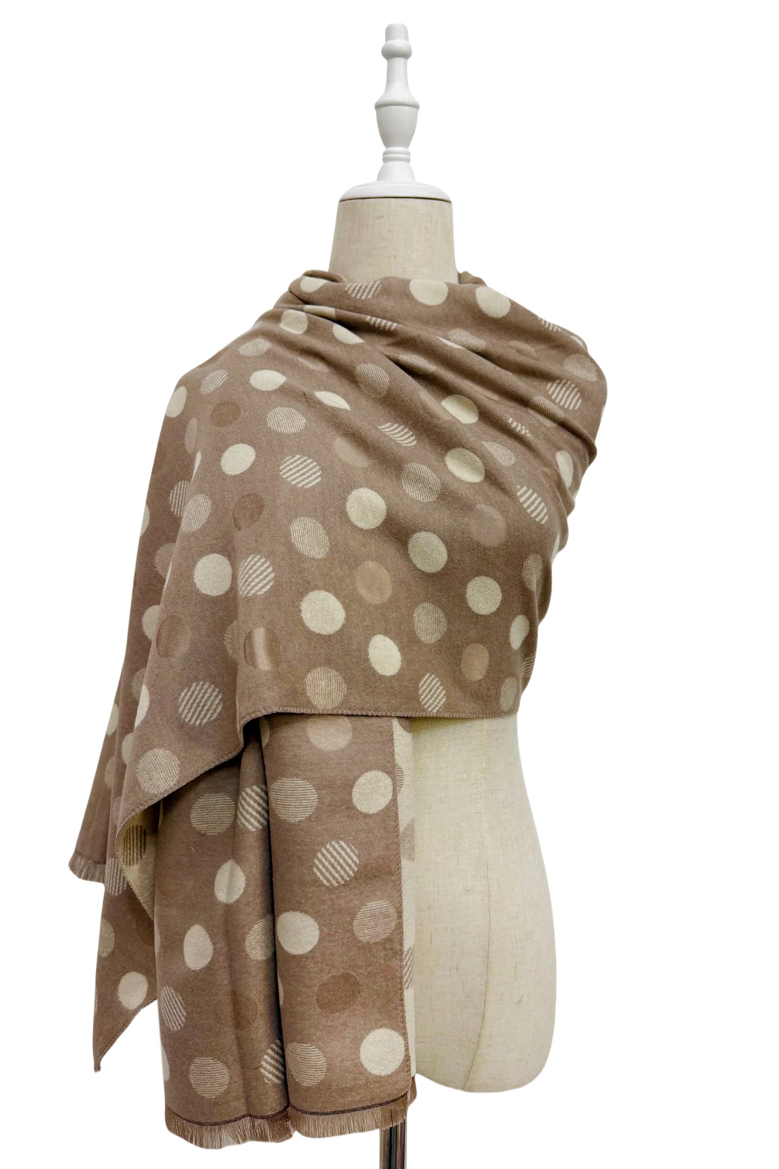Polka Dot Reversible Wool Frayed Scarf - Image 9