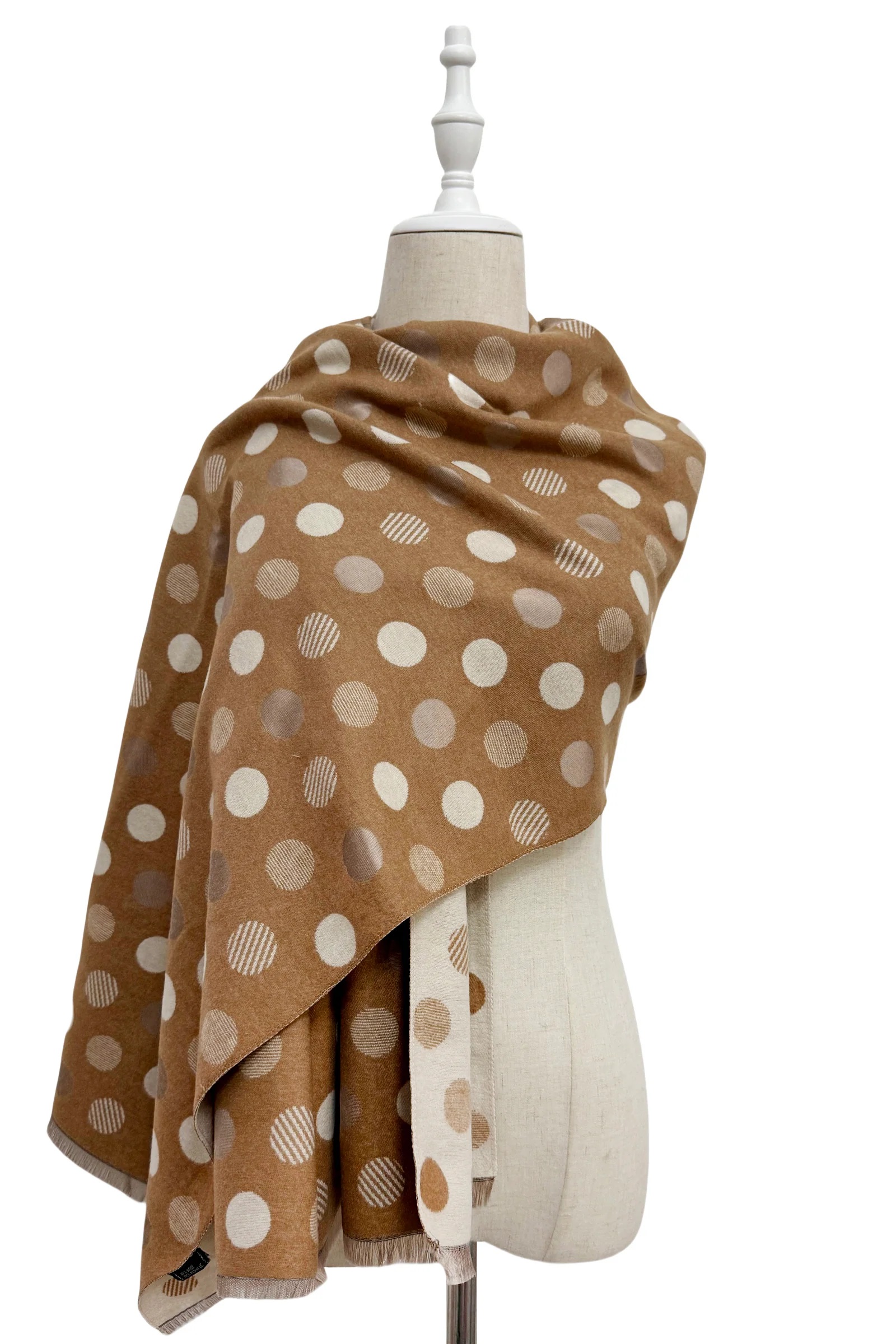 Polka Dot Reversible Wool Frayed Scarf - Image 7