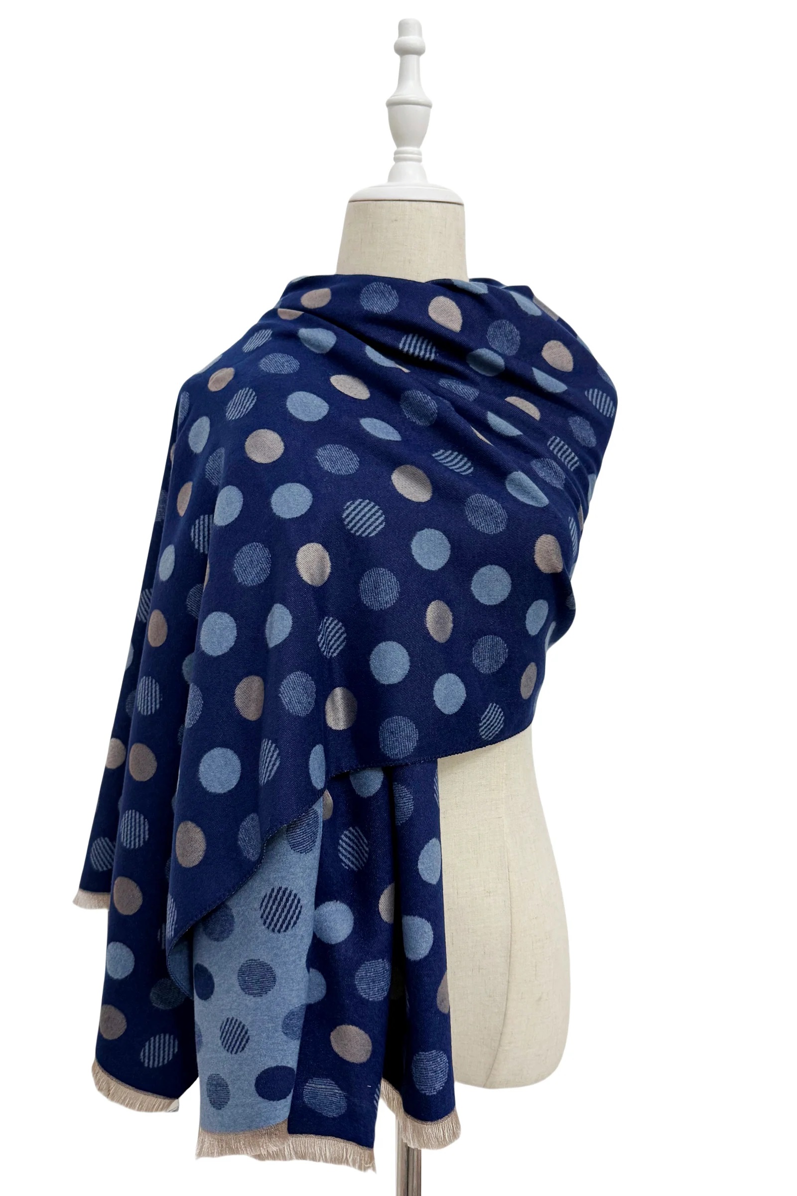 Polka Dot Reversible Wool Frayed Scarf - Image 5