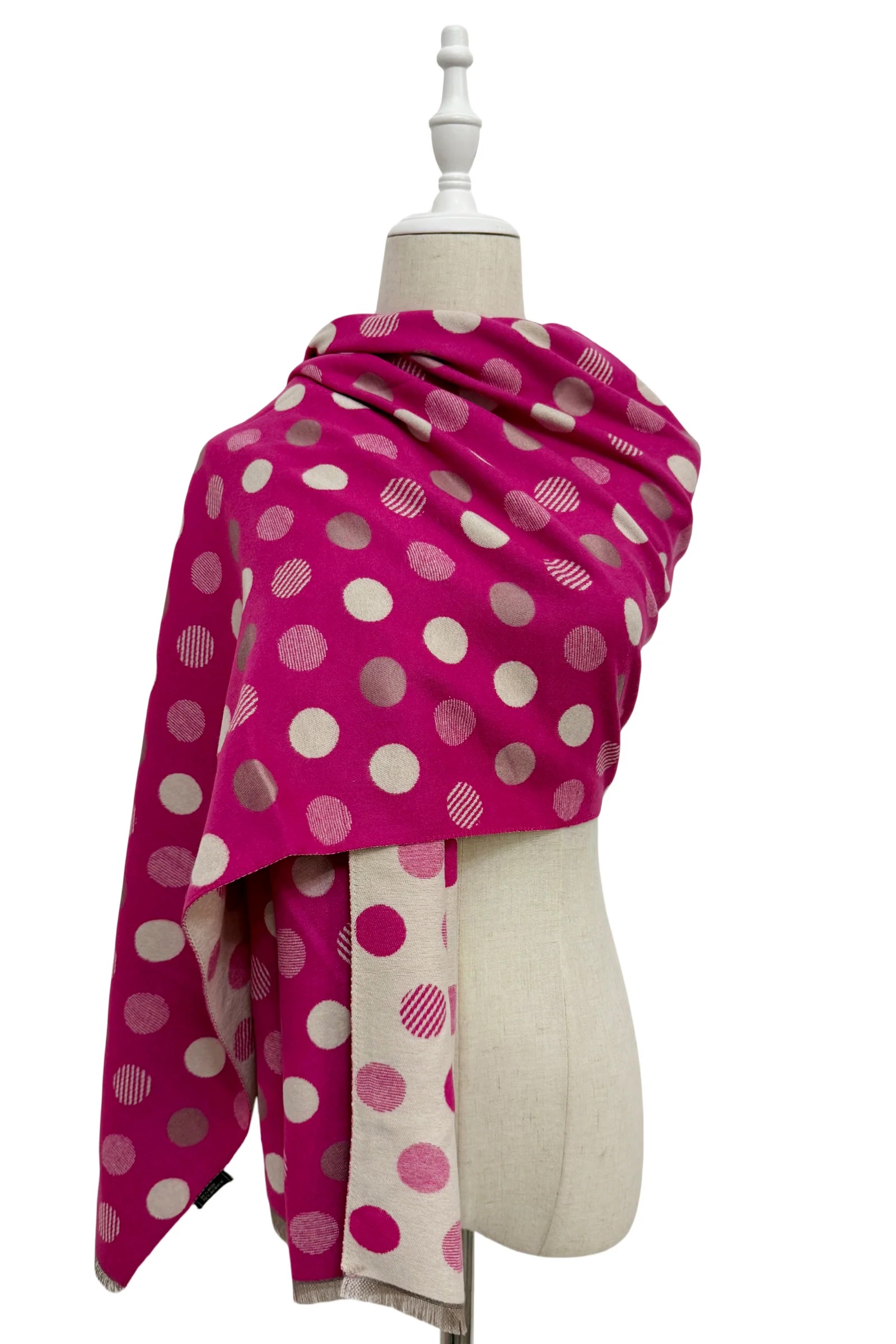 Polka Dot Reversible Wool Frayed Scarf - Image 4