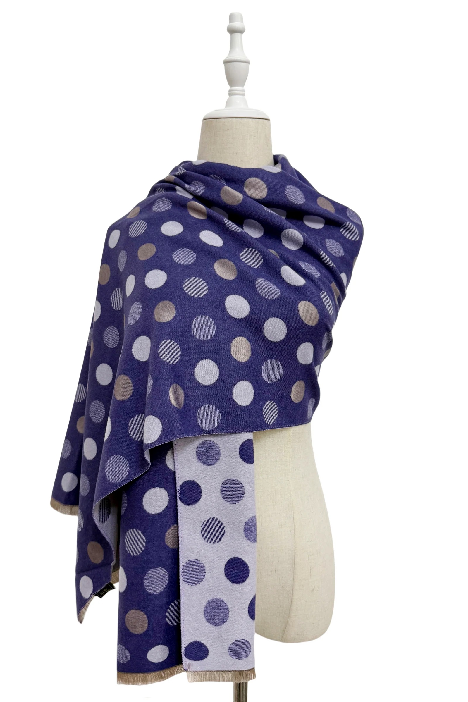 Polka Dot Reversible Wool Frayed Scarf - Image 3