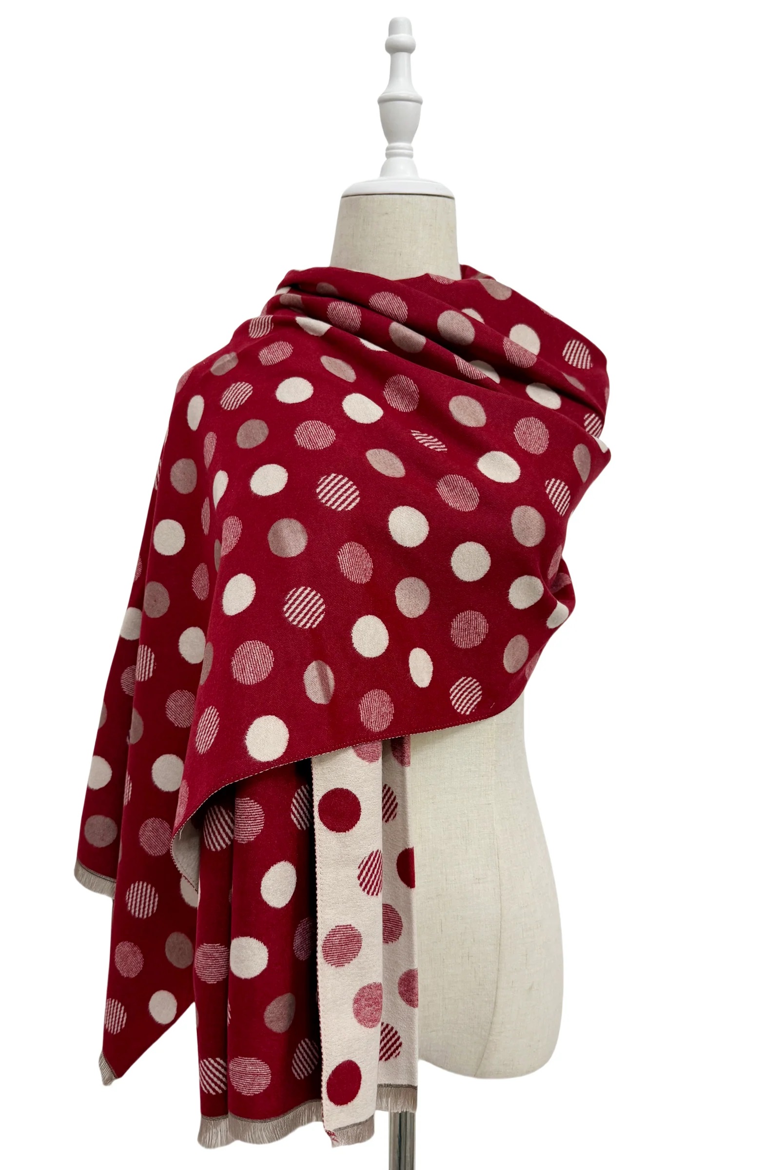 Polka Dot Reversible Wool Frayed Scarf