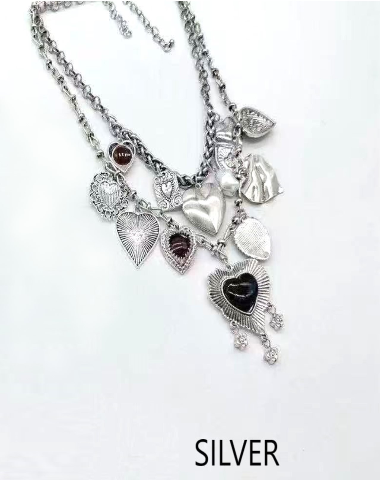 Silver Hearts and Charms Double Necklaces - Image 3
