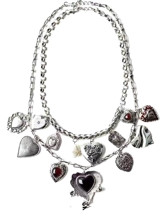 Silver Hearts and Charms Double Necklaces - Image 4