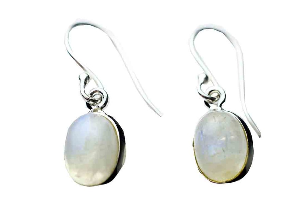 925 Silver Oval Rainbow Moonstone Earrings