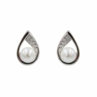 925 Silver Teardrop Clear CZ & Freshwater Pearl Stud Earrings