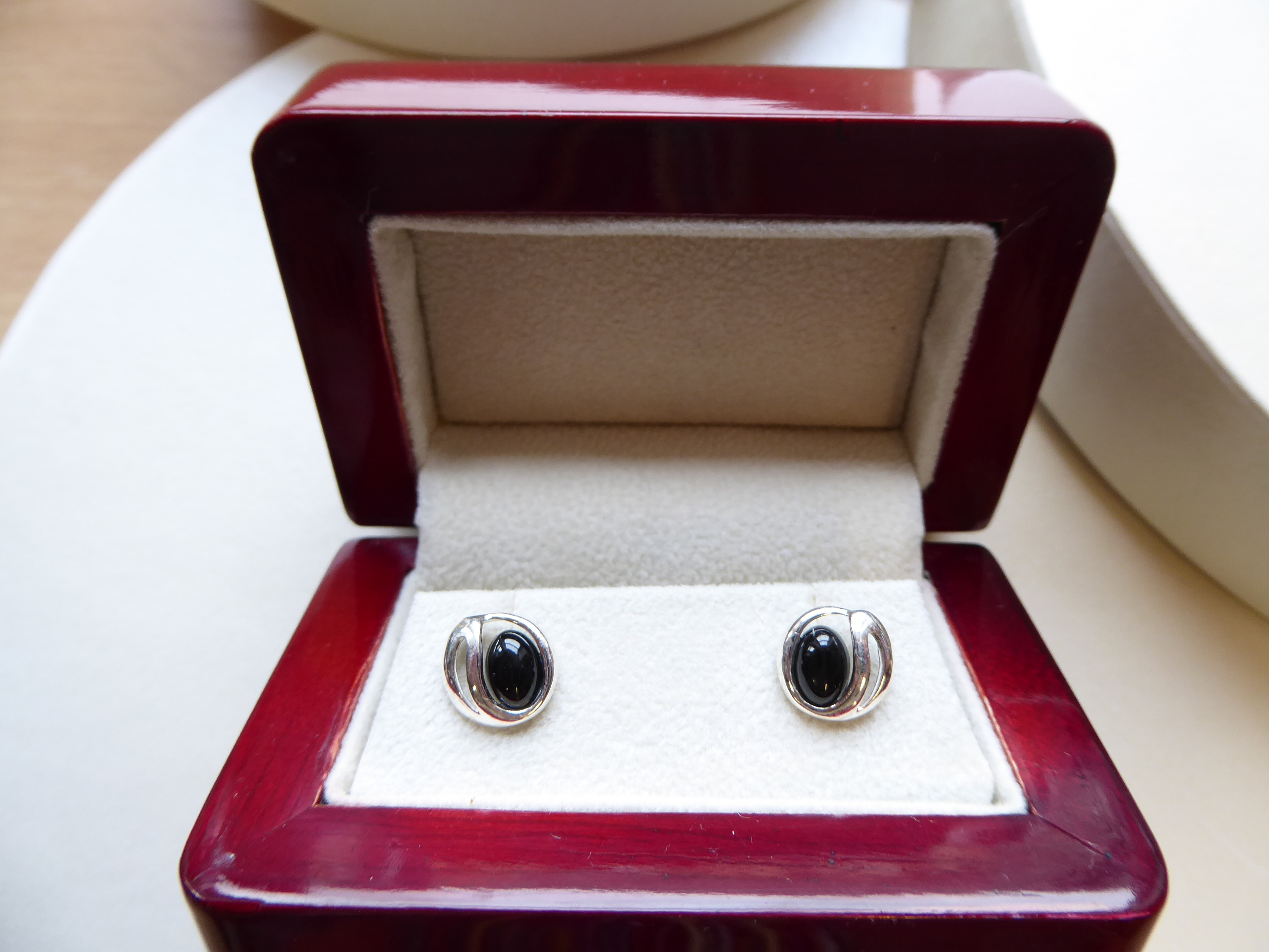 925 Silver Swirl Oval Whitby Jet Stud Earrings