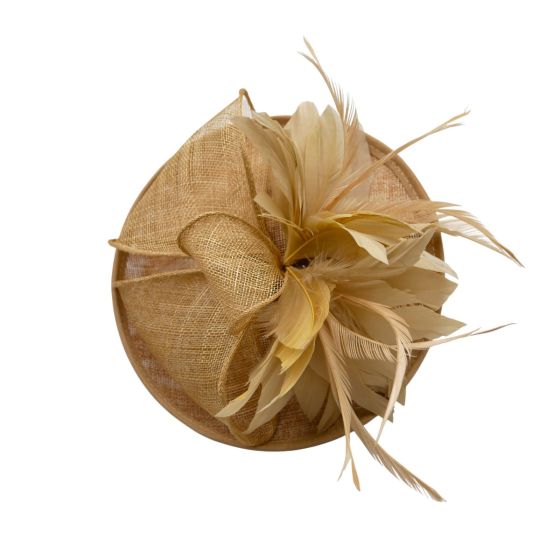 Cappuccino Gold Sinamay Feather Hatinator
