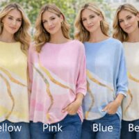 Crew Neck Marble Print Fine Knit Top