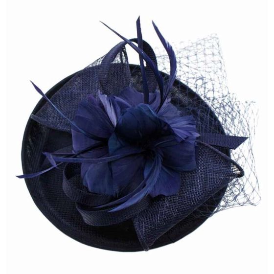 Navy Blue Sinamay Feather and Net Hatinator