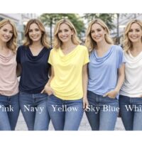 Rouched Cowl Neck Short Sleeve Top