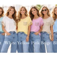 Sequin Trim Short Sleeve Top