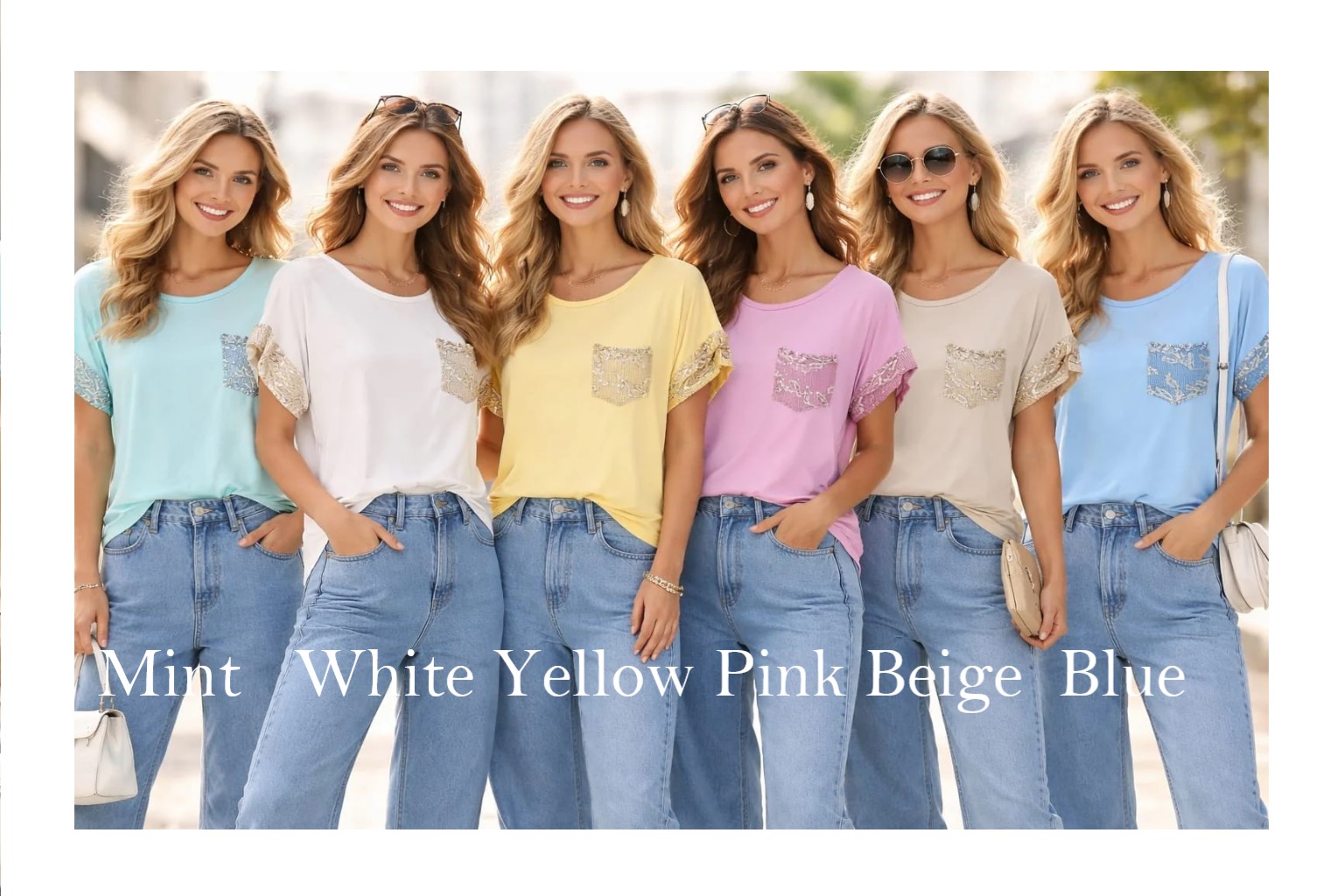 Sequin Trim Short Sleeve Top