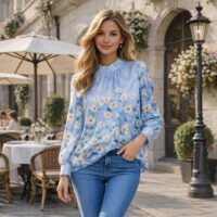 Blossom Print Sateen Blouse