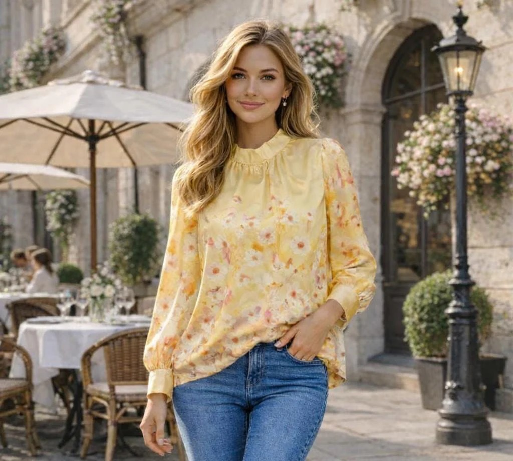 Blossom Print Sateen Blouse - Image 3