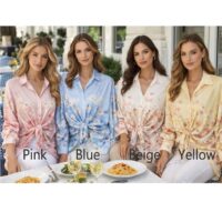 Blossom Print Sateen Tie Top Blouse