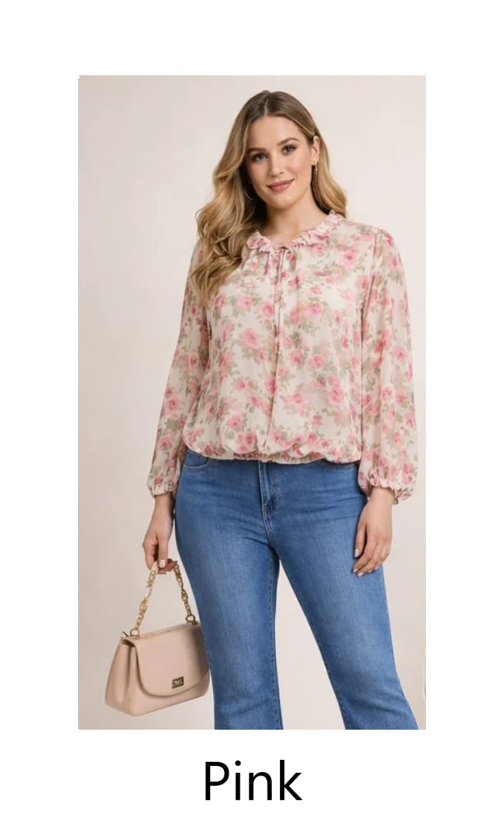 Chiffon Bubble Hem Floral Blouse Top - Image 4
