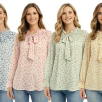 Polka Dot Tonal Bow Chiffon Blouse
